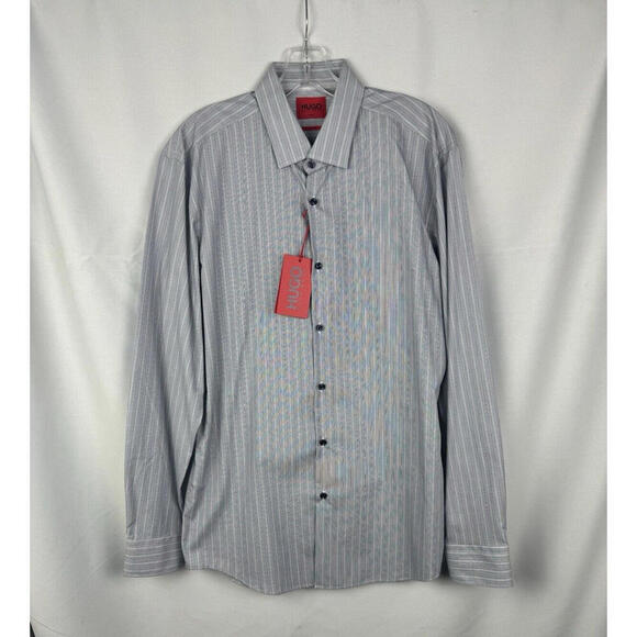 Hugo Boss Other - Hugo Boss Red Label Koey Slim Fit Easy Iron Striped Dress Shirt Blue Size 41/16